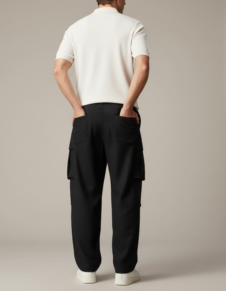 Pantalon Baggy Noir Cargo Ample Homme Décontracté - Coton - vue 2