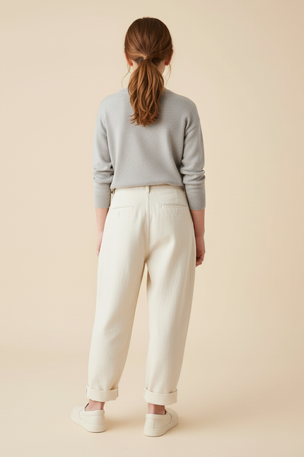 Pantalon Baggy Crème Coton Ample Décontracté Fille - Beige - vue 2