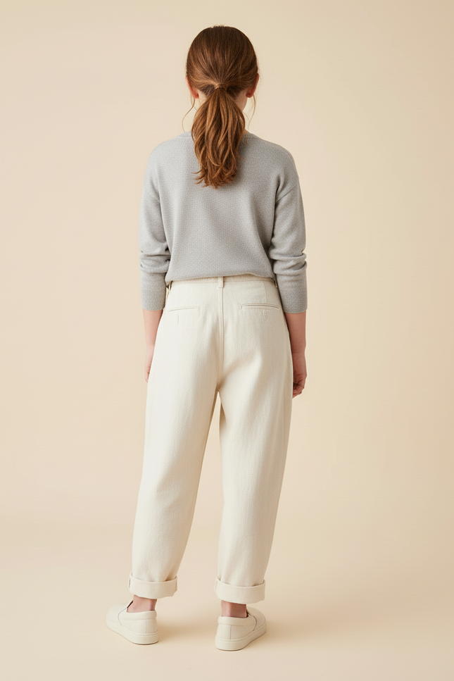 Pantalon Baggy Crème Coton Ample Décontracté Fille - Beige - vue 2