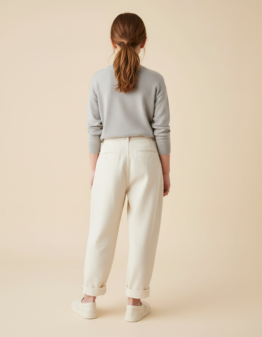 Pantalon Baggy Crème Coton Ample Décontracté Fille - Beige - vue 2