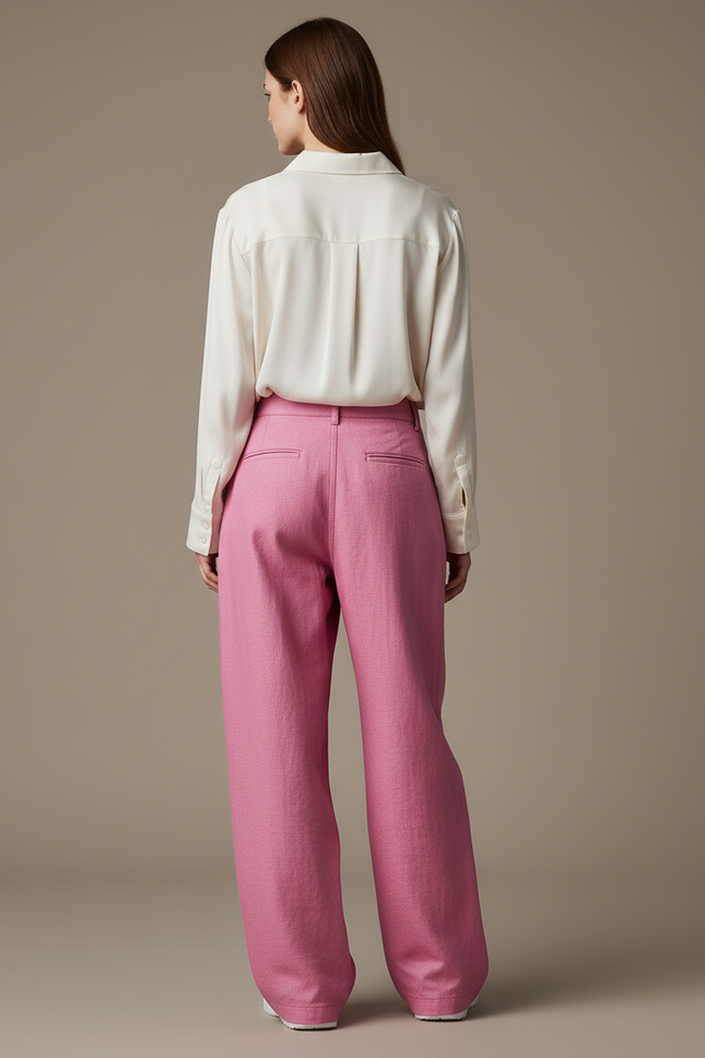 Pantalon Baggy Rose Fuschia Ample Lin Décontracté Femme - vue 2