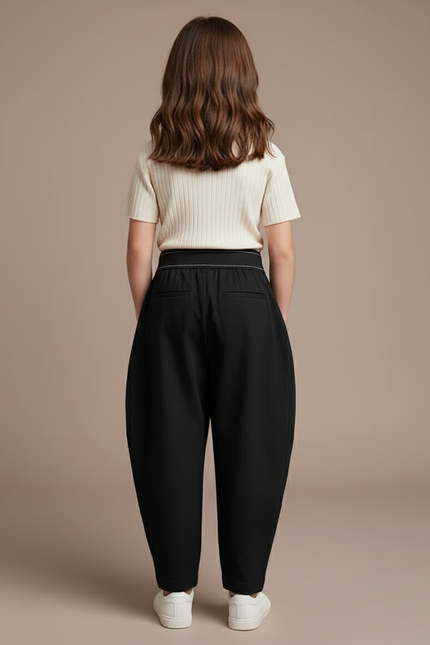 Pantalon Baggy Noir Ample Taille Élastique Fille - Polyester - vue 2