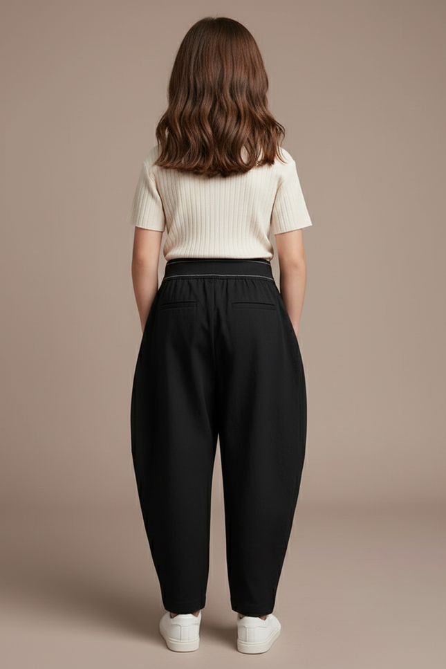 Pantalon Baggy Noir Ample Taille Élastique Fille - Polyester - vue 2