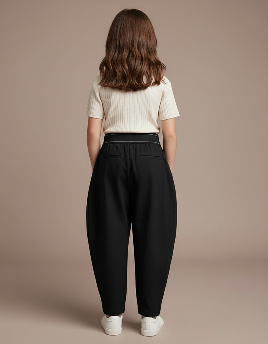 Pantalon Baggy Noir Ample Taille Élastique Fille - Polyester - vue 2