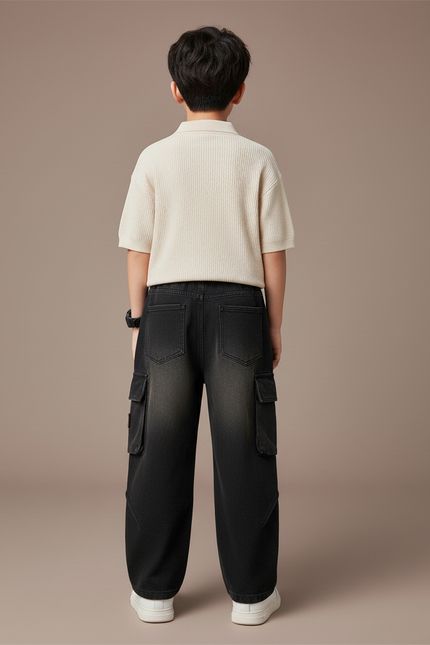 Pantalon Baggy Jean Cargo Noir Ample Enfant - vue 2
