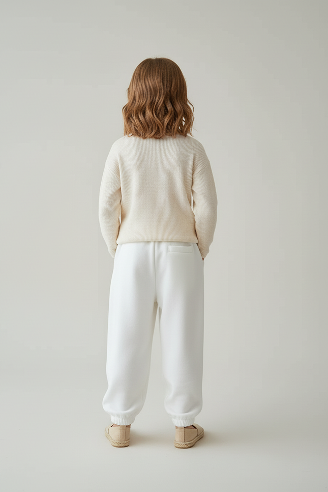 Pantalon Baggy Blanc Brodé Papillons Coton Ample Enfant - Molleton - vue 2