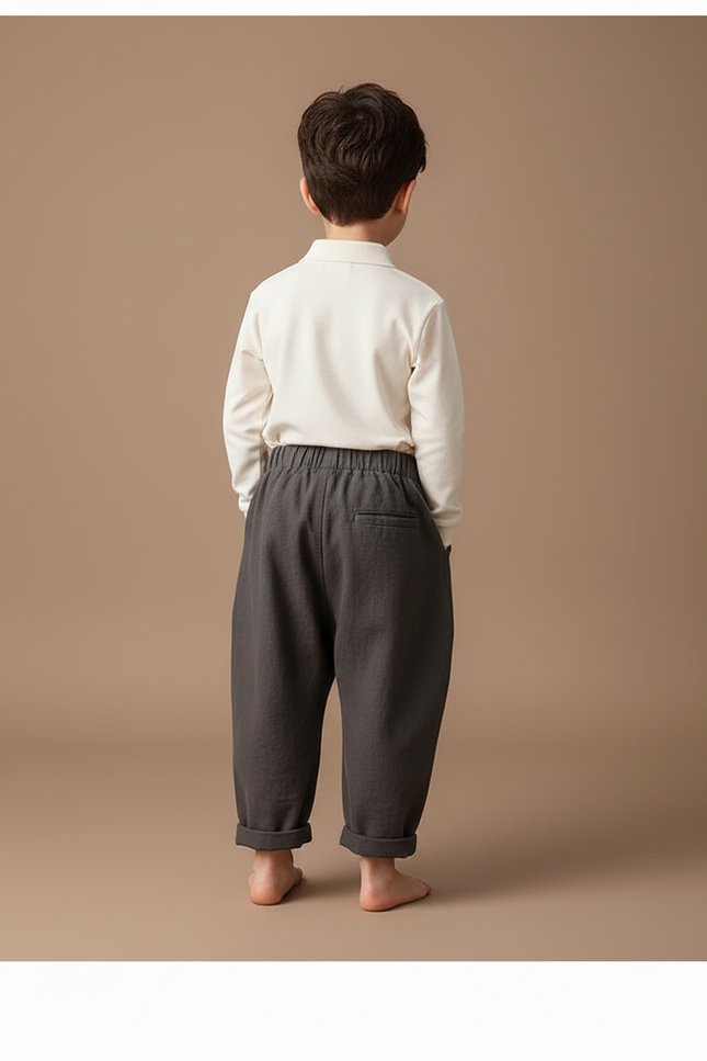 Pantalon Baggy Coton Gris Ample Enfant Décontracté - Lin - vue 2
