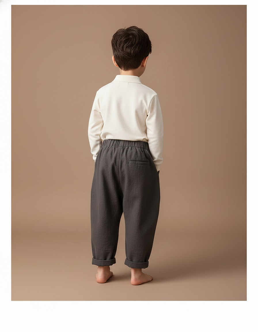 Pantalon Baggy Coton Gris Ample Enfant Décontracté - Lin - vue 2