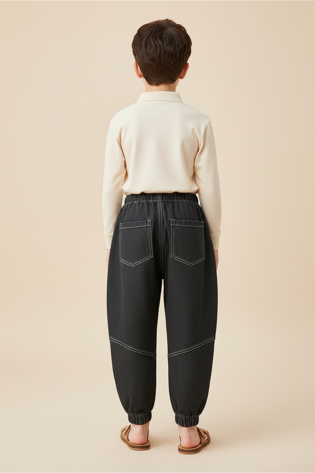 Pantalon Baggy Jean Gris Ample Garçon Décontracté - vue 2