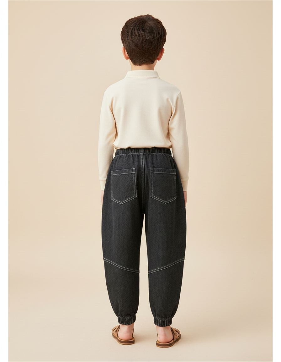 Pantalon Baggy Jean Gris Ample Garçon Décontracté - vue 2