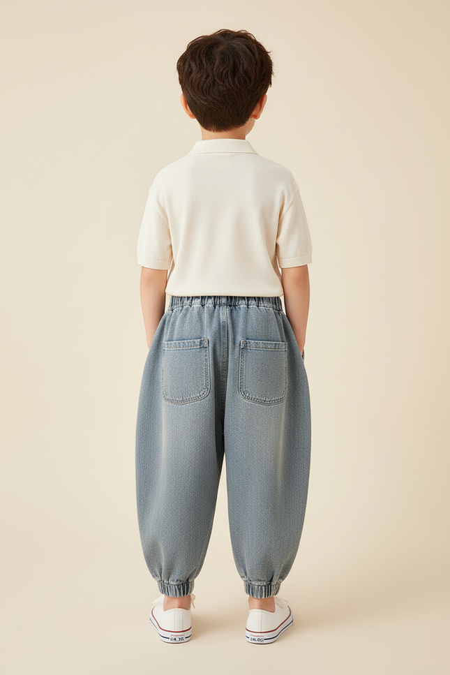 Pantalon Baggy Jean Ample Délavé Enfant Décontracté - Bleu - vue 2