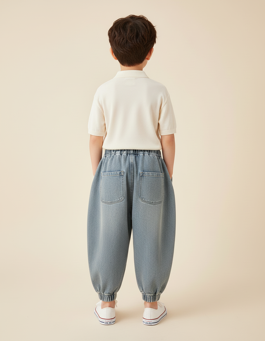 Pantalon Baggy Jean Ample Délavé Enfant Décontracté - Bleu - vue 2