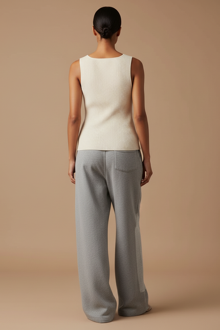 Pantalon Baggy Gris Ample Décontracté Logo Cordon - Molleton - vue 2