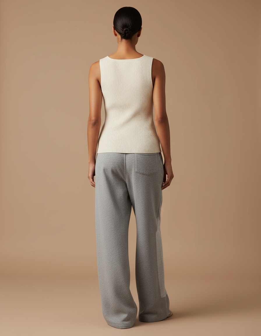 Pantalon Baggy Gris Ample Décontracté Logo Cordon - Molleton - vue 2