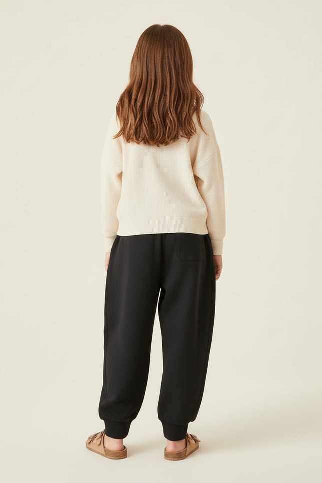Pantalon Baggy Fille Noir Jogging Coton - Molleton - vue 2