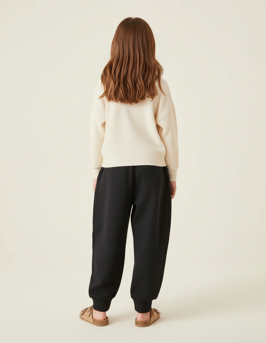 Pantalon Baggy Fille Noir Jogging Coton - Molleton - vue 2