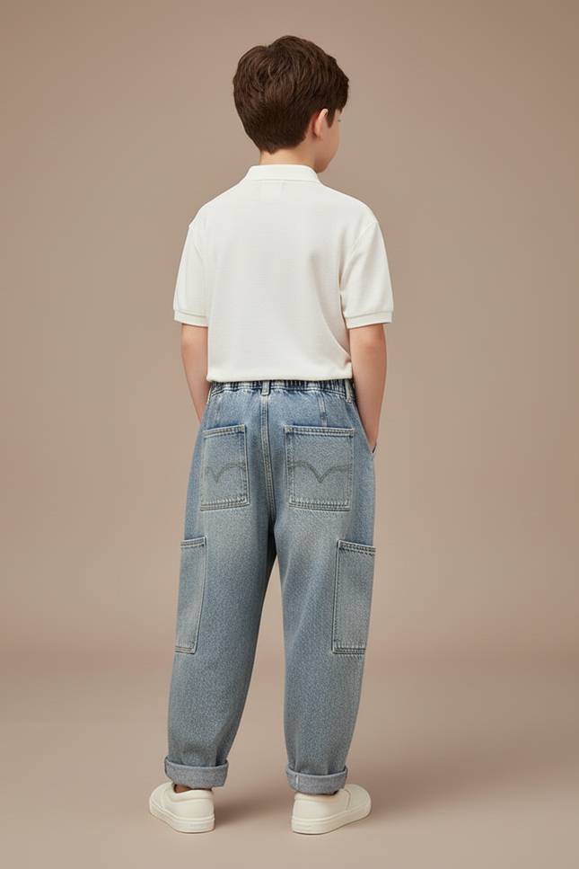 Pantalon Baggy Jean Clair Ample Poches Latérales - Bleu - vue 2