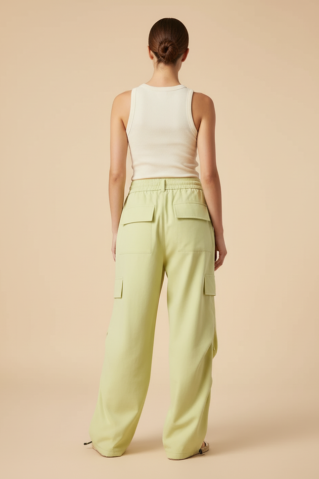 Pantalon Baggy Vert Clair Cargo Ample Femme - Gabardine - vue 2