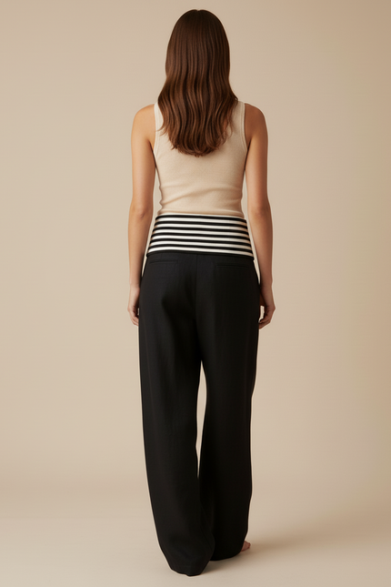 Pantalon Baggy Noir Ample Plissé Fluide Décontracté - Lin - vue 2