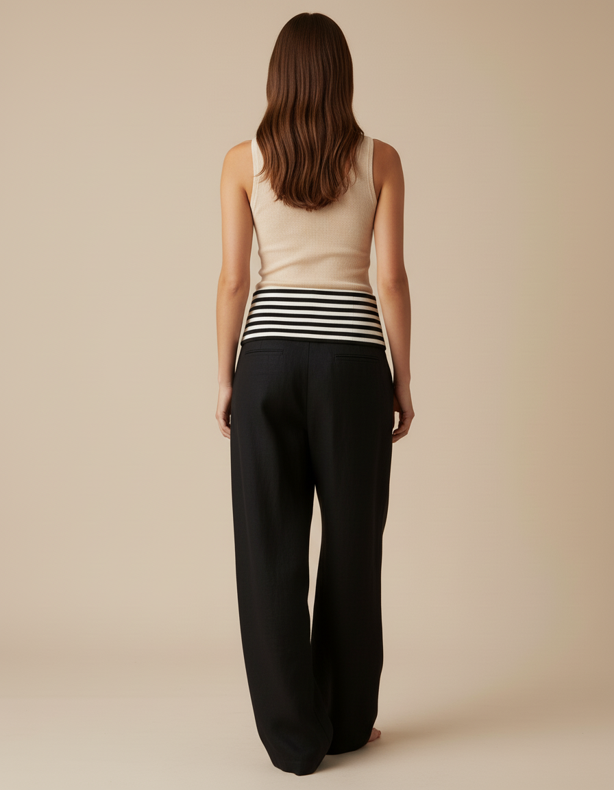 Pantalon Baggy Noir Ample Plissé Fluide Décontracté - Lin - vue 2