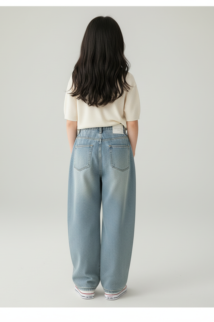 Pantalon Baggy Fille Bleu Taille Haute - Jean - vue 2