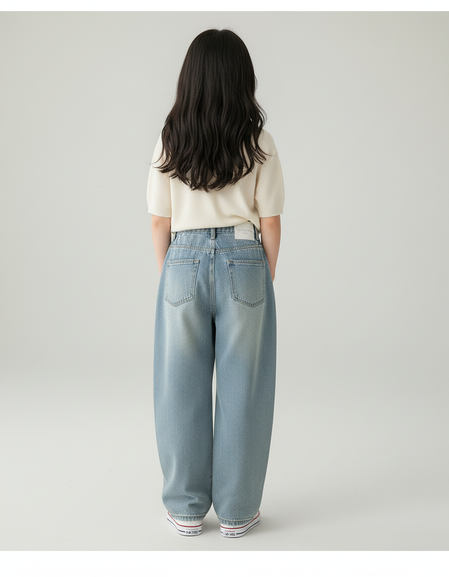 Pantalon Baggy Fille Bleu Taille Haute - Jean - vue 2
