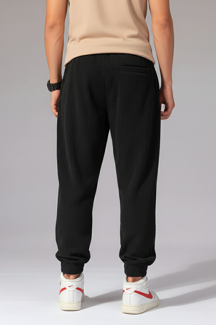 Pantalon Baggy Noir Côtelé Ample Décontracté Sport Homme - Cordé - vue 2