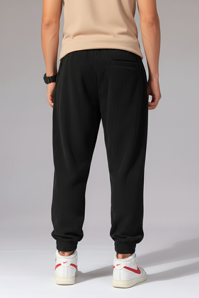 Pantalon Baggy Noir Côtelé Ample Décontracté Sport Homme - Cordé - vue 2