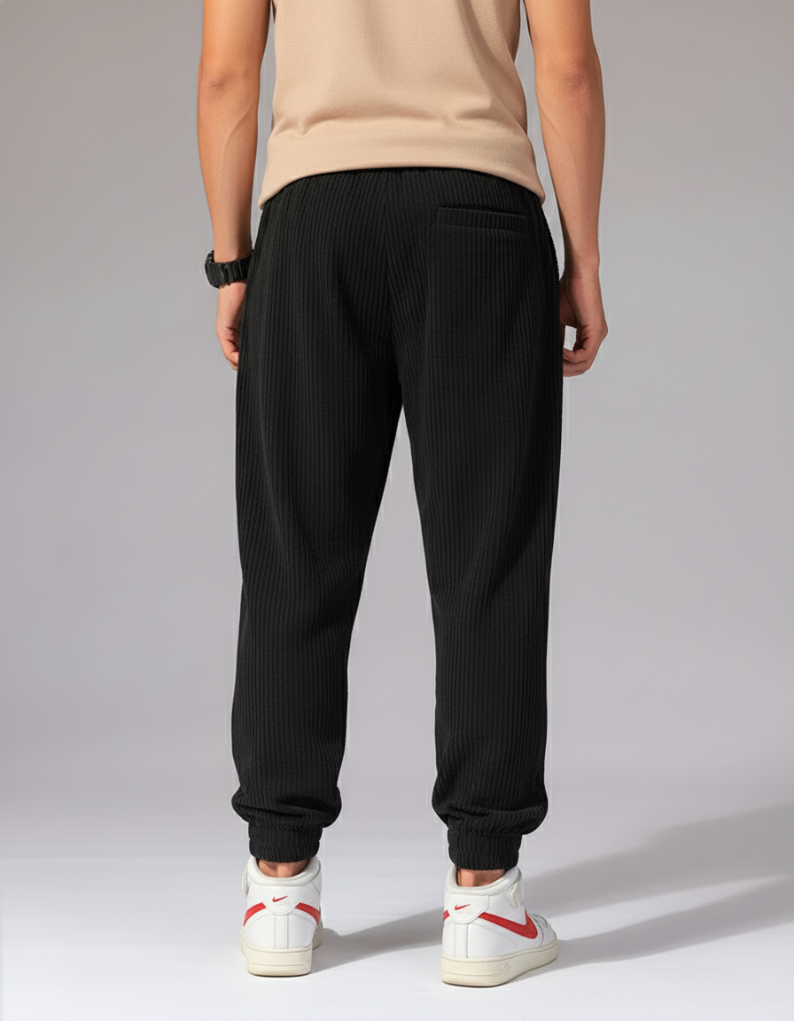 Pantalon Baggy Noir Côtelé Ample Décontracté Sport Homme - Cordé - vue 2