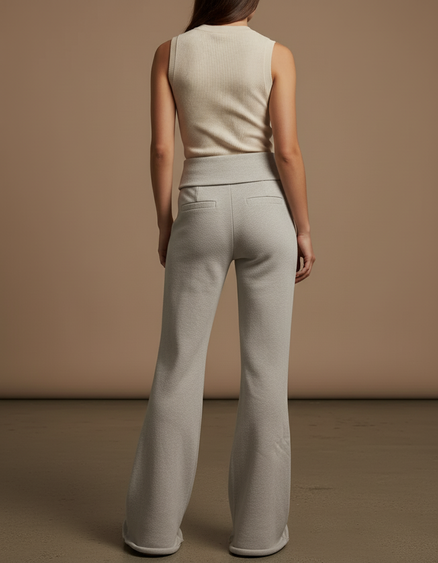 Pantalon Baggy Gris Clair Ample Confortable Évasé - Molleton - vue 2