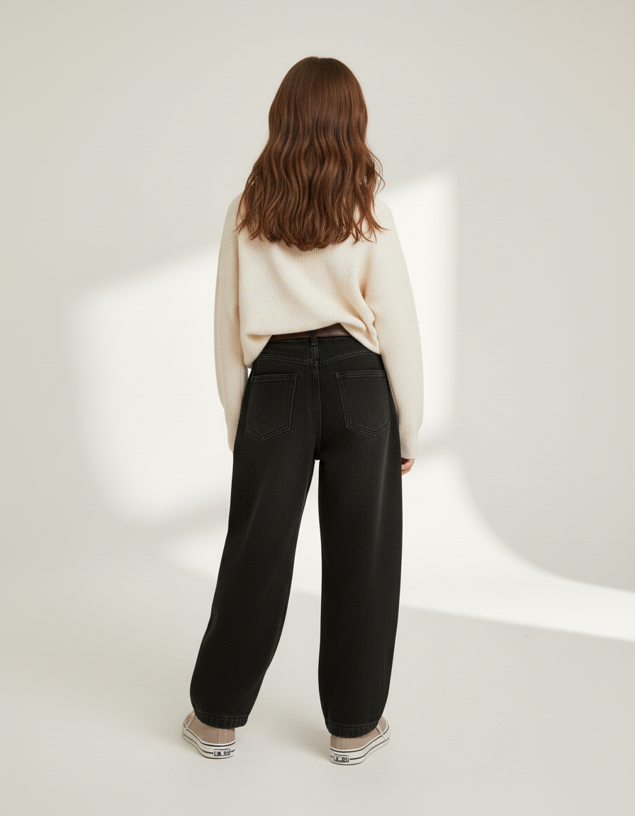 Pantalon Baggy Noir Ample Coton Pour Fille - Jean - vue 2