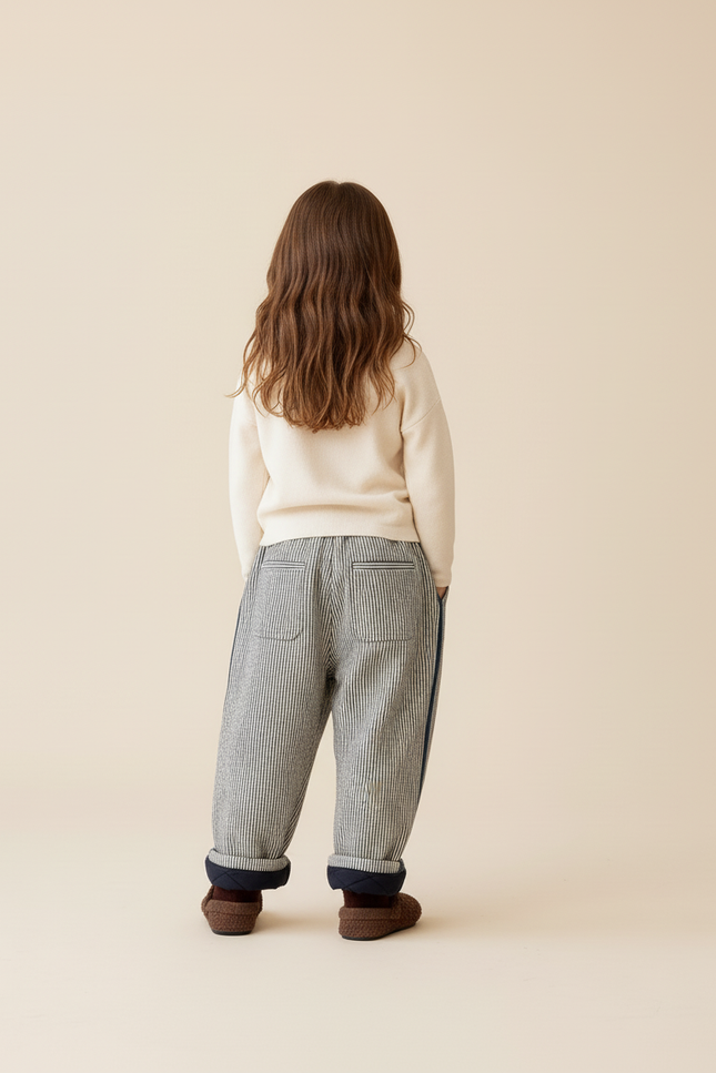 Pantalon Baggy Rayé Bleu Marine Ample Enfant - Tweed - vue 2