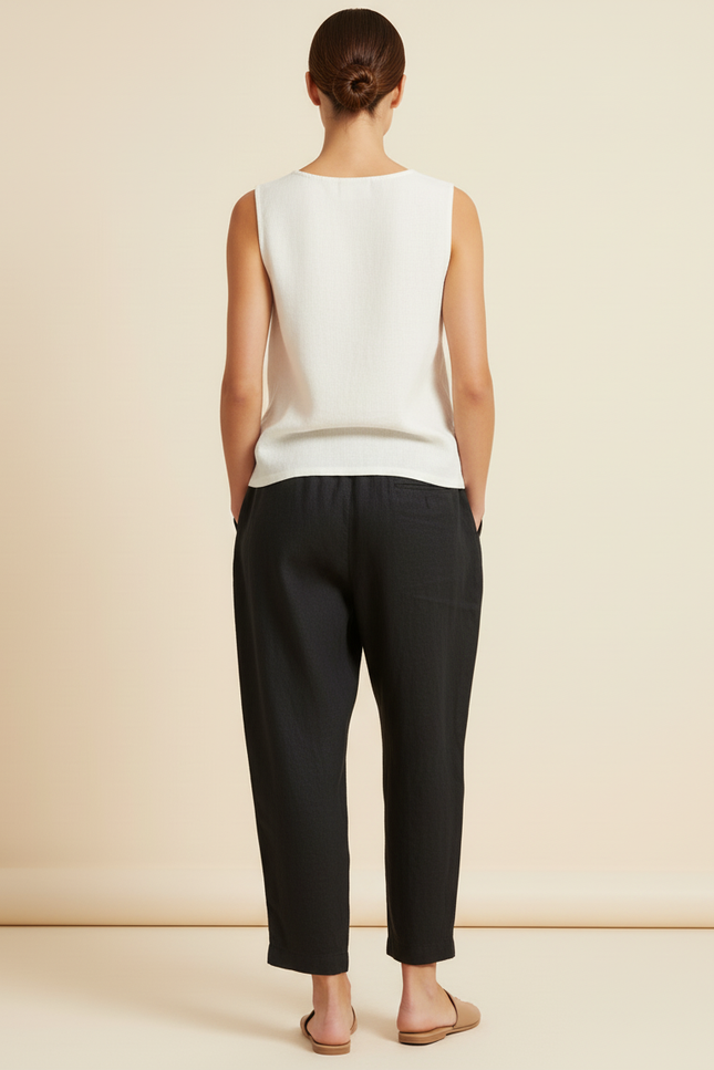 Pantalon Baggy Noir Lin Ample Cordon Fluide - vue 2