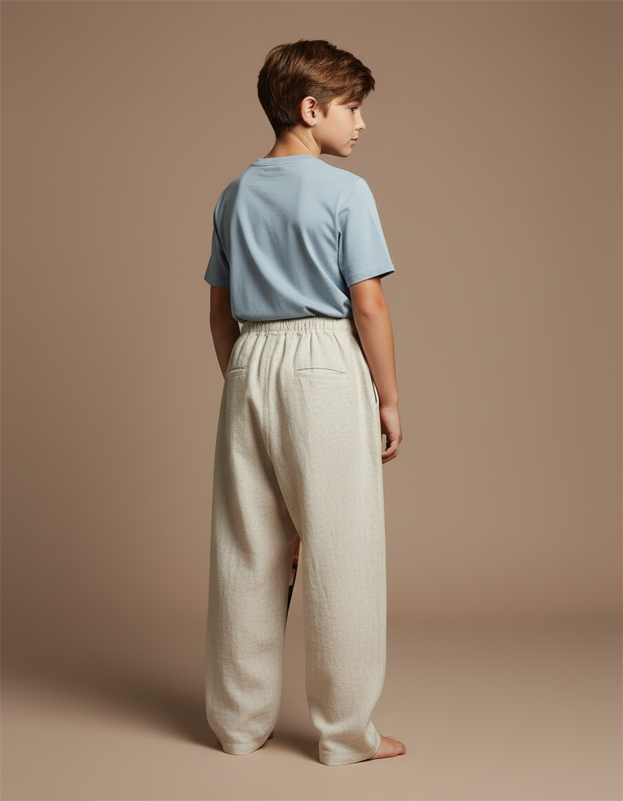 Pantalon Baggy Beige Ample Imprimé Visage Enfant - Multicolore Lin - vue 2