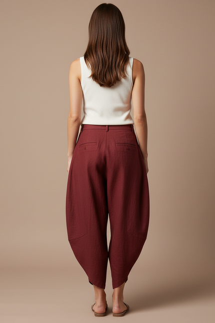 Pantalon Baggy Bordeaux Lin Ample Harem Femme - vue 2