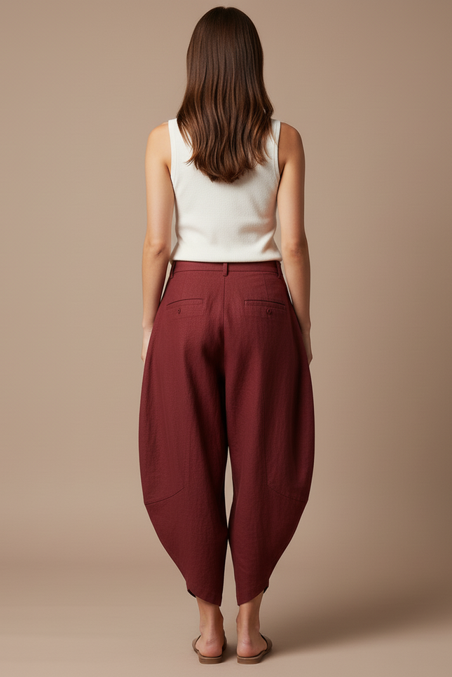 Pantalon Baggy Bordeaux Lin Ample Harem Femme - vue 2