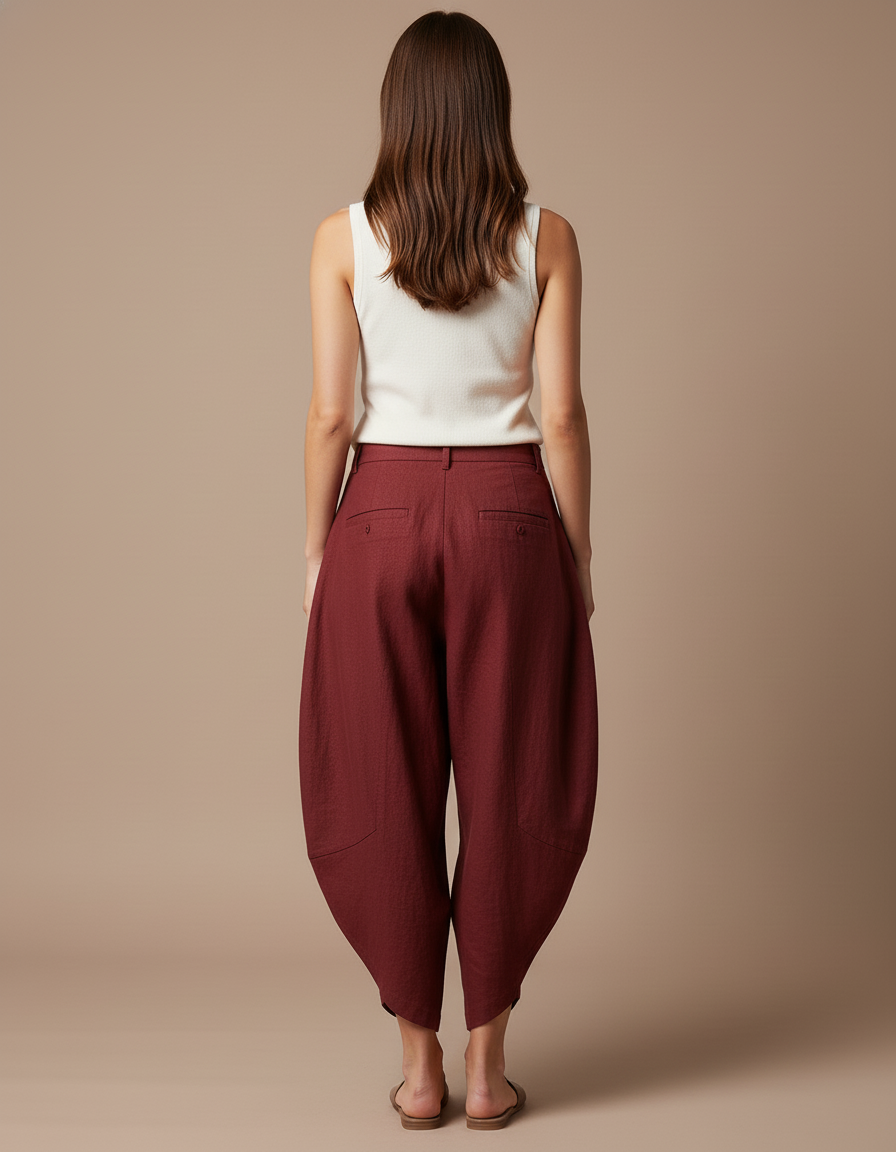 Pantalon Baggy Bordeaux Lin Ample Harem Femme - vue 2