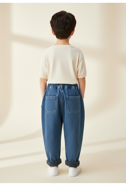 Pantalon Baggy Jean Ample Bleu Élastiqué Enfant Garçon - vue 2