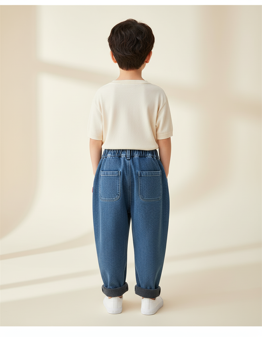 Pantalon Baggy Jean Ample Bleu Élastiqué Enfant Garçon - vue 2