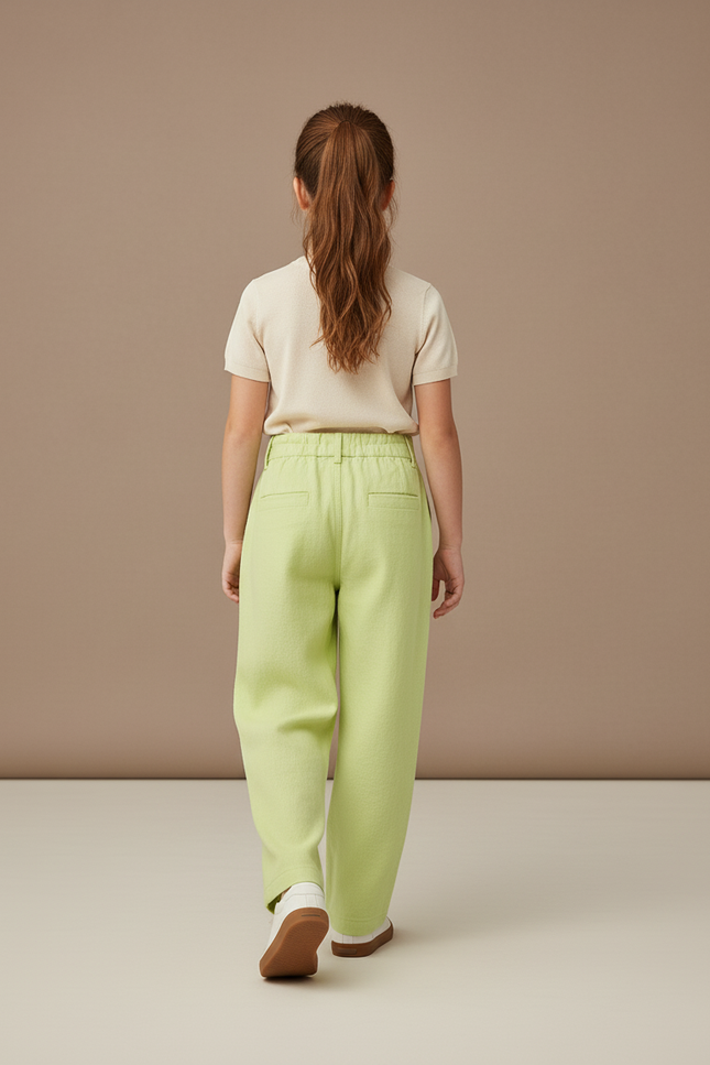 Pantalon Baggy Vert Citron Lin Ample Enfant - vue 2