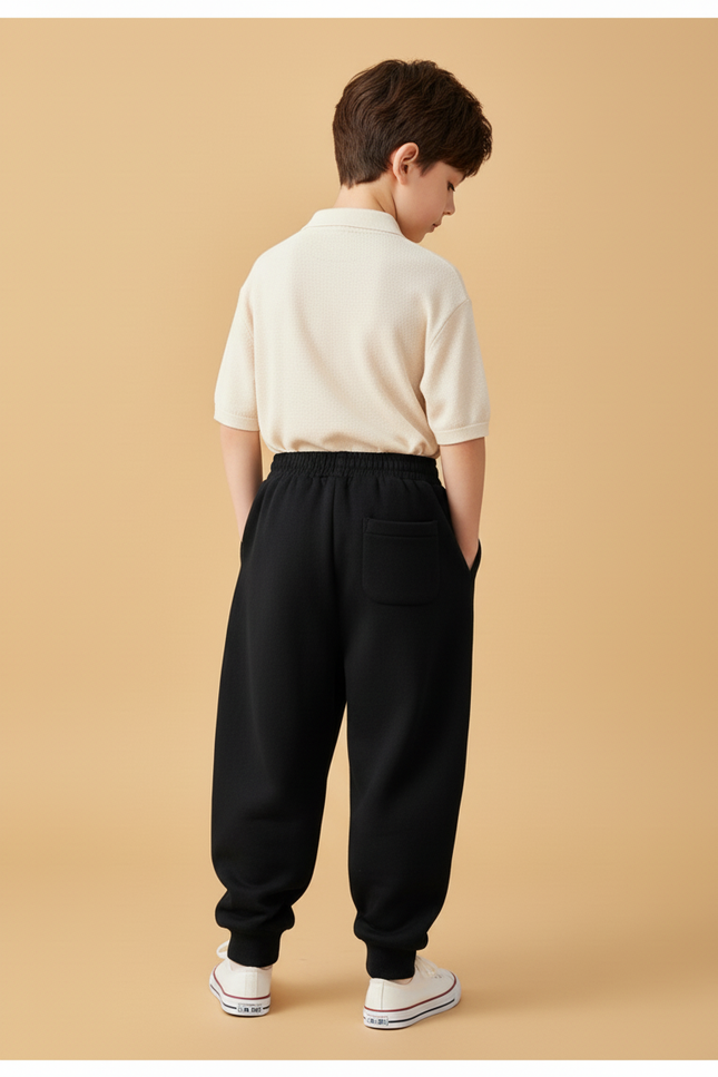 Pantalon Baggy Noir Ample Molletonné Élastiqué Garçon - vue 2