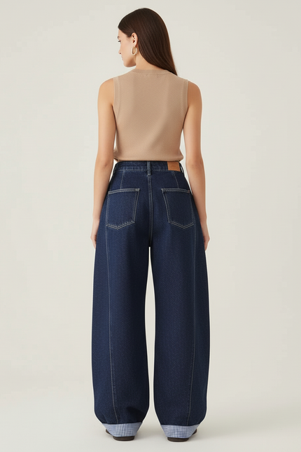 Pantalon Baggy Denim Large Bleu Marine Décontracté - Jean - vue 2