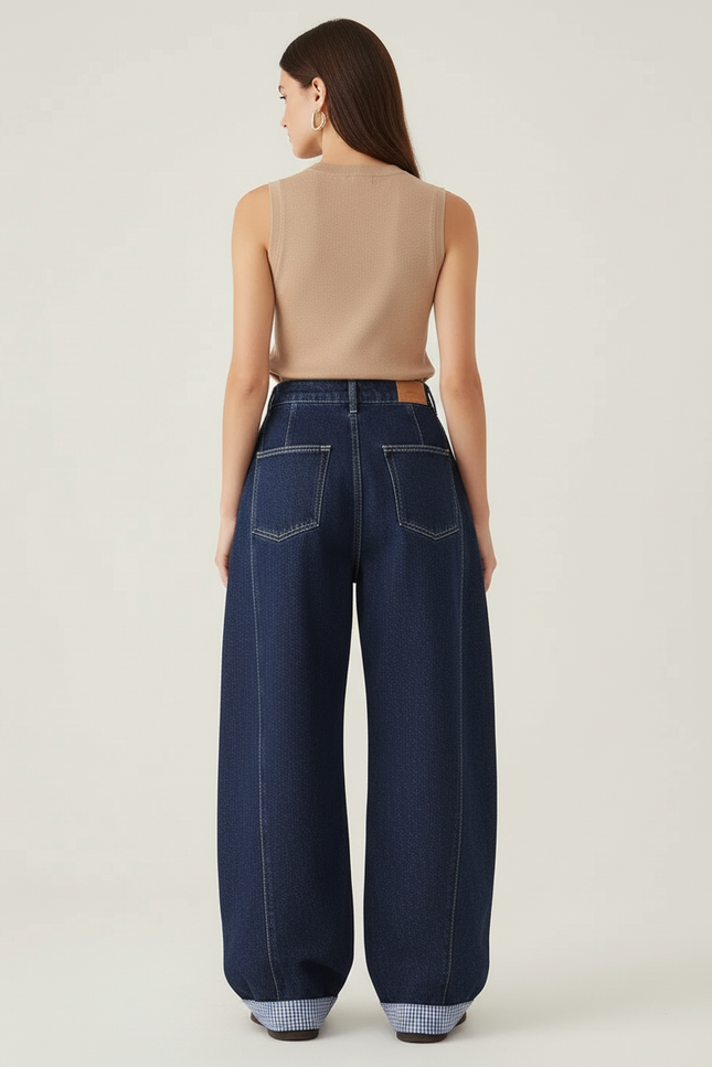 Pantalon Baggy Denim Large Bleu Marine Décontracté - Jean - vue 2