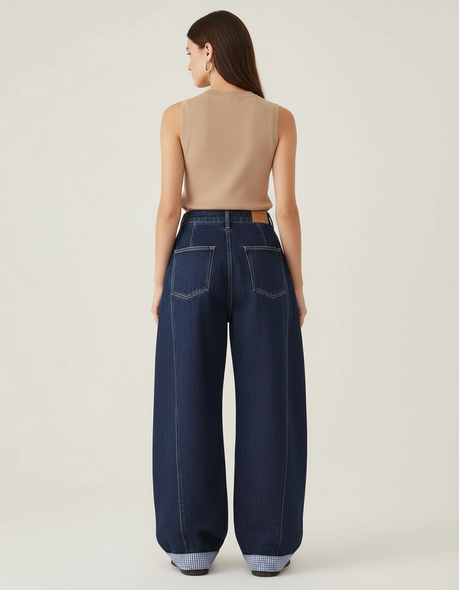 Pantalon Baggy Denim Large Bleu Marine Décontracté - Jean - vue 2