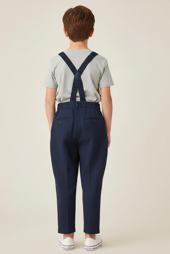 Pantalon Baggy Marine Bretelles Rayures Décontracté Garçon - Gabardine - vue 2
