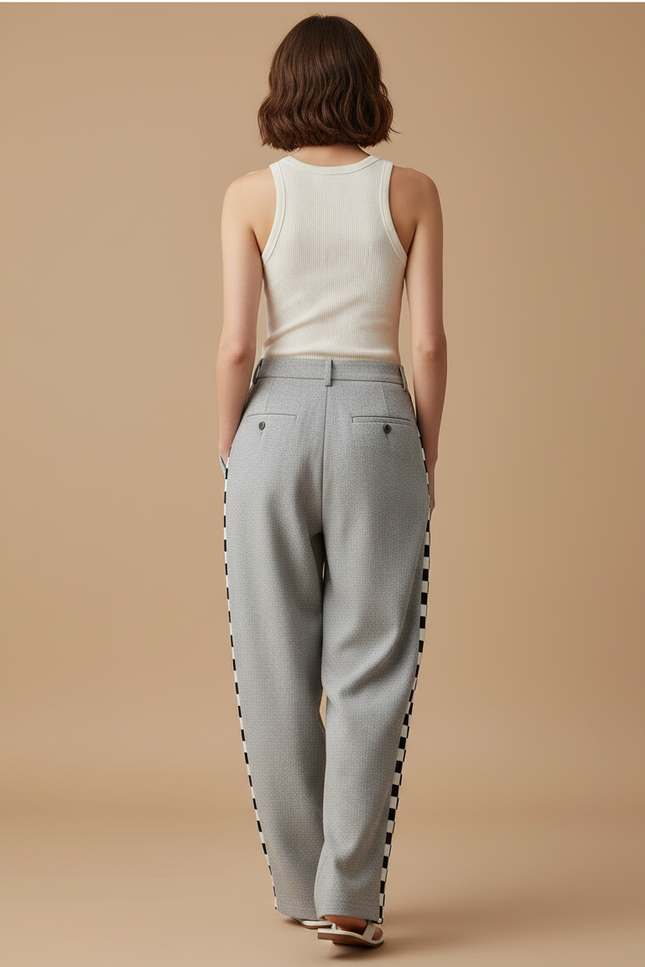Pantalon Baggy Gris Ample Chevrons Streetwear Femme - Molleton - vue 2