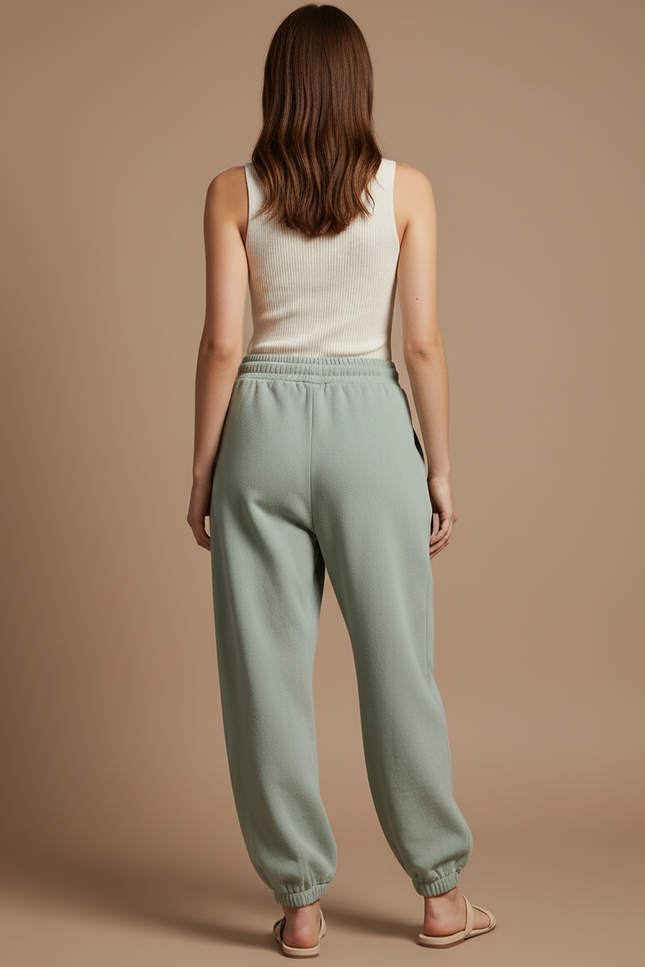 Pantalon Baggy Vert Menthe Molletonné Ample Décontracté - vue 2