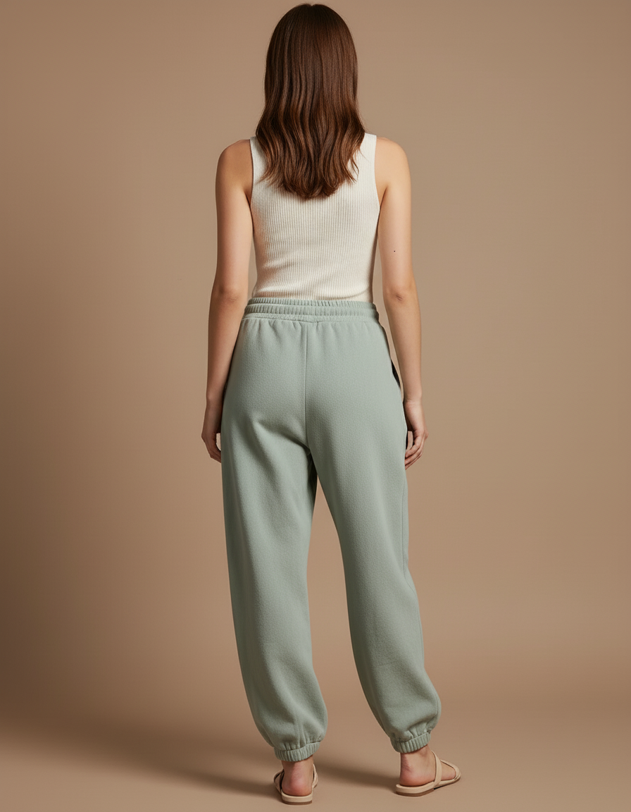Pantalon Baggy Vert Menthe Molletonné Ample Décontracté - vue 2