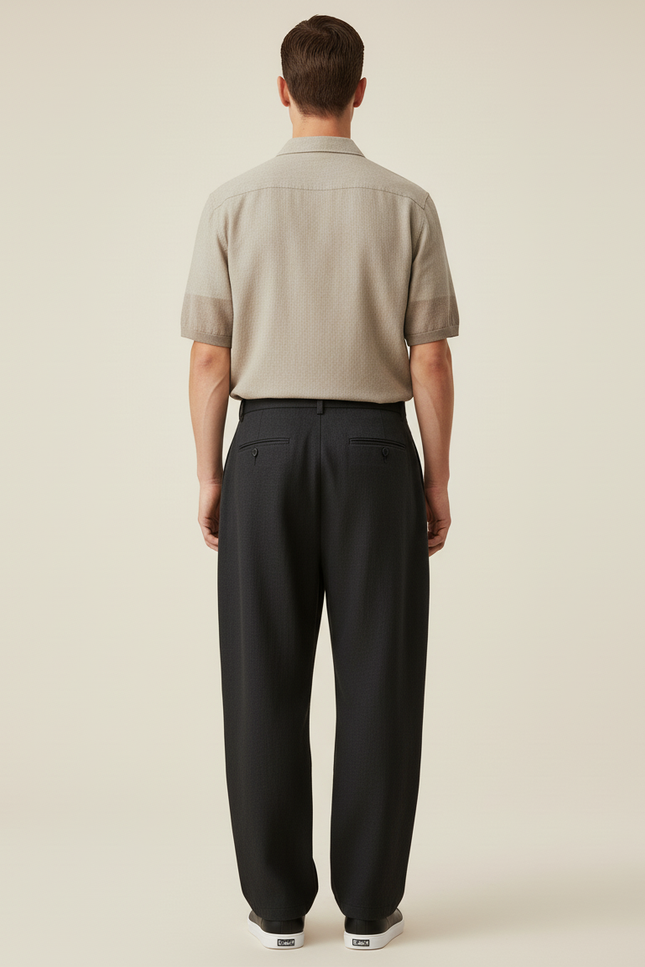 Pantalon Baggy Gris Foncé Plissé Ample Décontracté Homme - Laine - vue 2