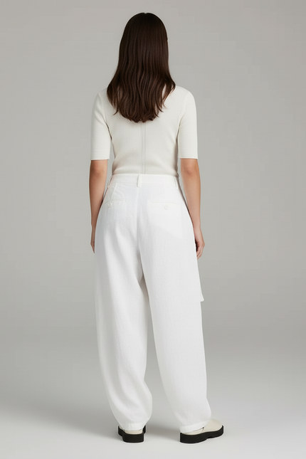 Pantalon Baggy Blanc Cargo Ample Lin Décontracté - vue 2